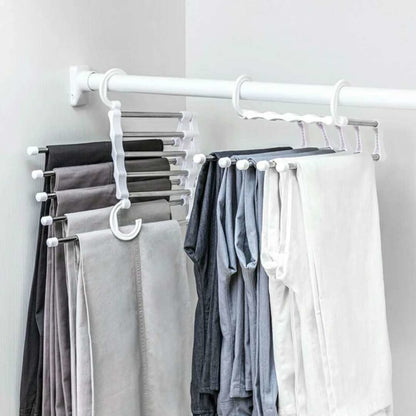 Multi-function Pants Hanger 5 Tier Portable Stainless Steel Pants Racks, Trousers Hanger & Clothing Storage Organization