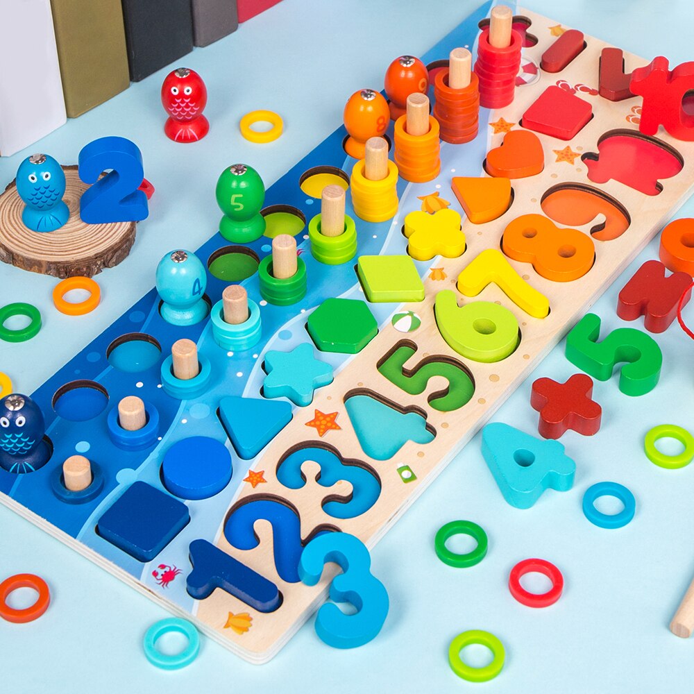 Montessori Educational Wooden Toys Geometric Shape Cognition Puzzle Toys Math Toys Early Educational Toys for Children