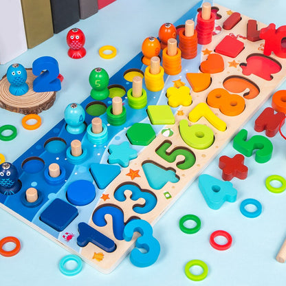 Montessori Educational Wooden Toys Geometric Shape Cognition Puzzle Toys Math Toys Early Educational Toys for Children