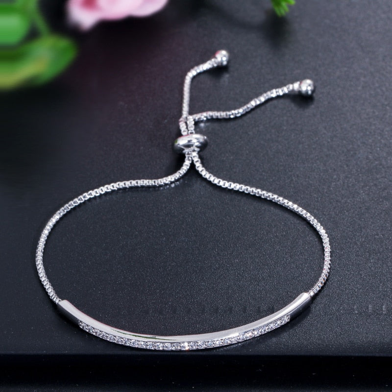 Women's Captivating Bar Slider Brilliant CZ Rose Gold Colour Bracelet