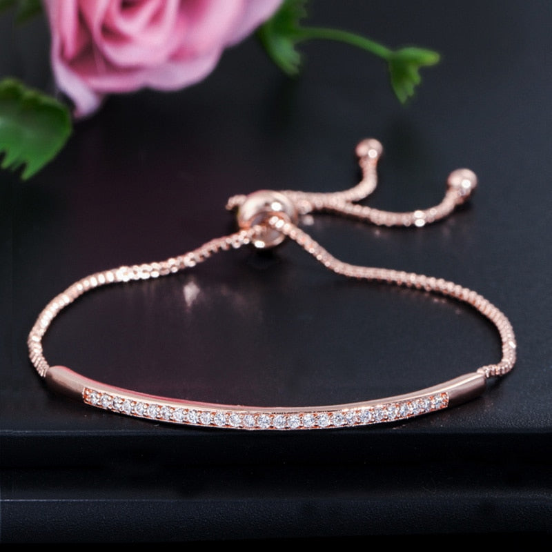 Women's Captivating Bar Slider Brilliant CZ Rose Gold Colour Bracelet