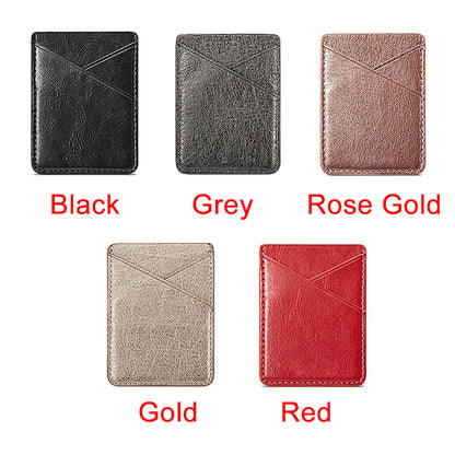 Double-deck Back Pocket Leather Phone Stick- On & Mini Solid Phone Card Holder