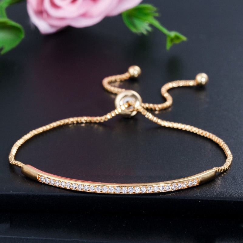 Women's Captivating Bar Slider Brilliant CZ Rose Gold Colour Bracelet
