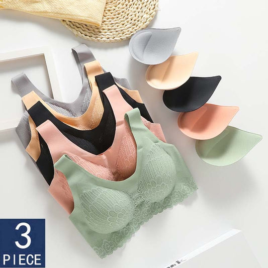 Women's Wire Free Latex  Seamless Bras Push Up Bralette With Padded Vest Top Bra