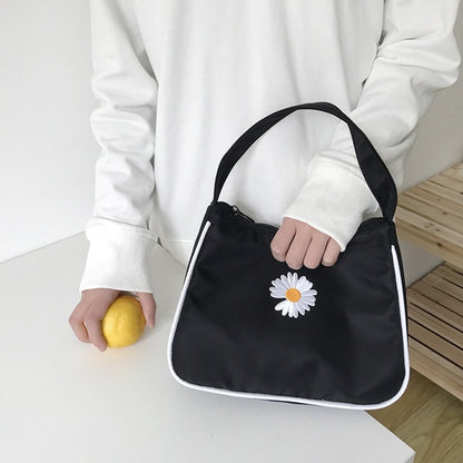 Women's Small Canvas  Daisy Embroidery Mini Tote Fashion Underarm Handbag