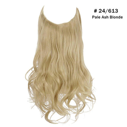 No Clip Wave Synthetic Halo Hair Extensions,Natural Black ,Blonde, Pink- One Piece Fish Line Fake Hair Piece