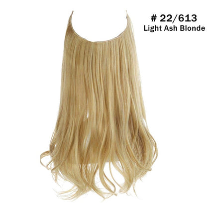 No Clip Wave Synthetic Halo Hair Extensions,Natural Black ,Blonde, Pink- One Piece Fish Line Fake Hair Piece