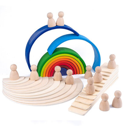 Educational Baby Montessori Toy Rainbow Stacker Wooden Puzzle  toys for Children
