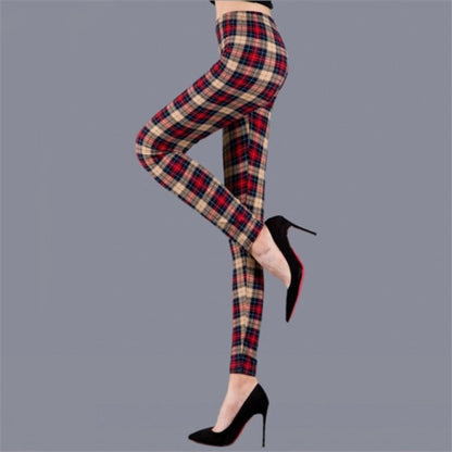 Women Grid Print Plaid Push Up Exercise Fitness Leggings / Pants