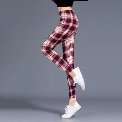 Women Grid Print Plaid Push Up Exercise Fitness Leggings / Pants