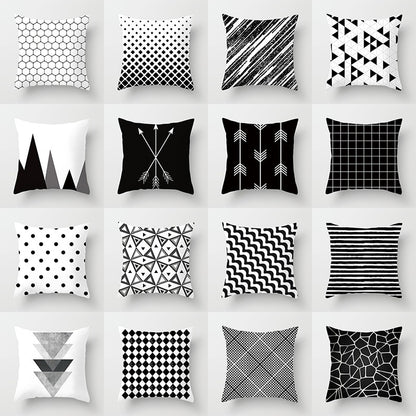 Geometric Art Black and White Polyester Cushion Cover & Throw Pillow Case