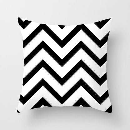 Geometric Art Black and White Polyester Cushion Cover & Throw Pillow Case
