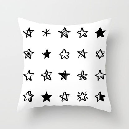Geometric Art Black and White Polyester Cushion Cover & Throw Pillow Case
