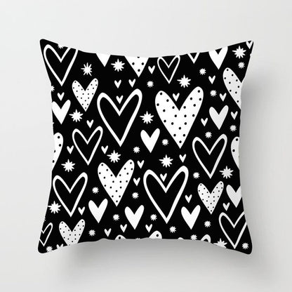 Geometric Art Black and White Polyester Cushion Cover & Throw Pillow Case