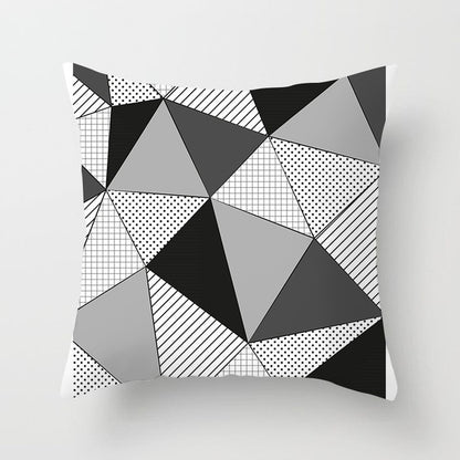 Geometric Art Black and White Polyester Cushion Cover & Throw Pillow Case