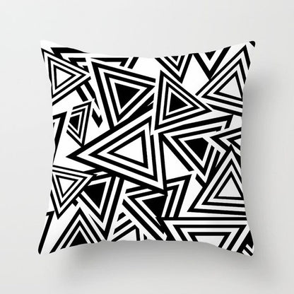 Geometric Art Black and White Polyester Cushion Cover & Throw Pillow Case