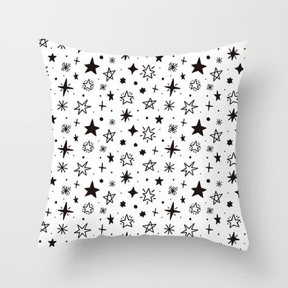 Geometric Art Black and White Polyester Cushion Cover & Throw Pillow Case